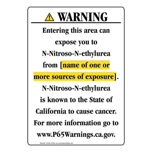 Portrait California Prop 65 Chemical Exposure Area Warning Sign CAWE-41943