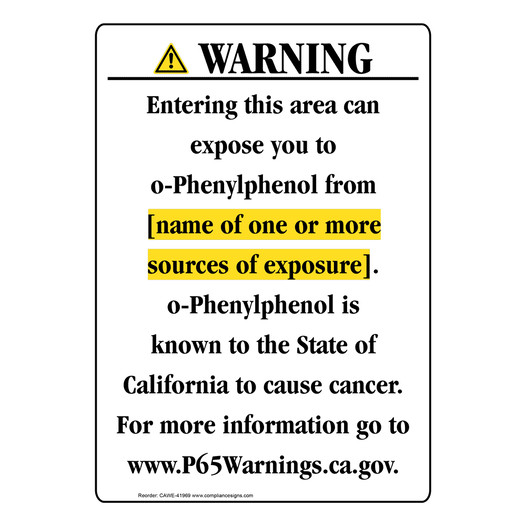 Portrait California Prop 65 Chemical Exposure Area Warning Sign CAWE-41969
