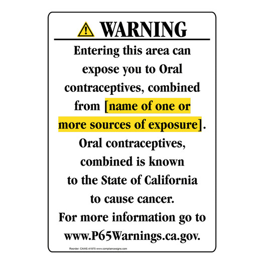 Portrait California Prop 65 Chemical Exposure Area Warning Sign CAWE-41970