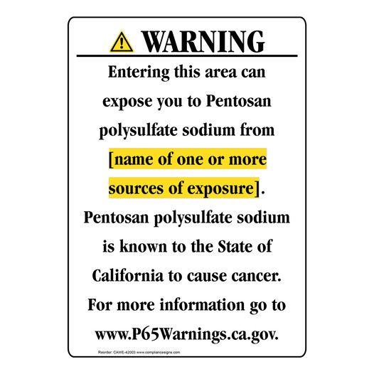 Portrait California Prop 65 Chemical Exposure Area Warning Sign CAWE-42003