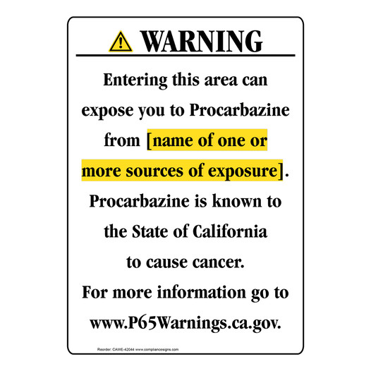 Portrait California Prop 65 Chemical Exposure Area Warning Sign CAWE-42044