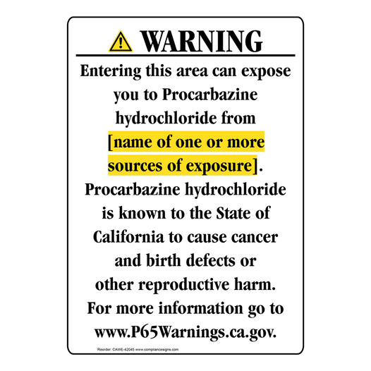 Portrait California Prop 65 Chemical Exposure Area Warning Sign CAWE-42045