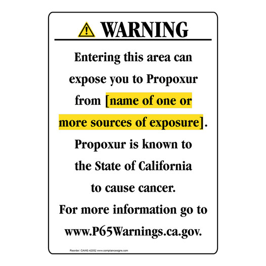 Portrait California Prop 65 Chemical Exposure Area Warning Sign CAWE-42052
