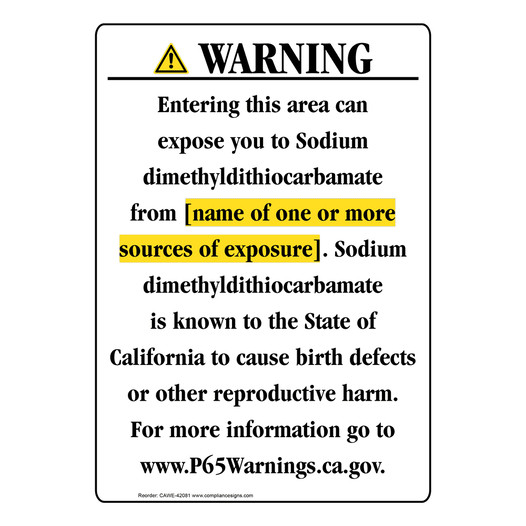 Portrait California Prop 65 Chemical Exposure Area Warning Sign CAWE-42081