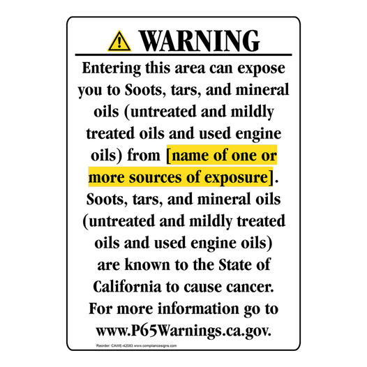 Portrait California Prop 65 Chemical Exposure Area Warning Sign CAWE-42083