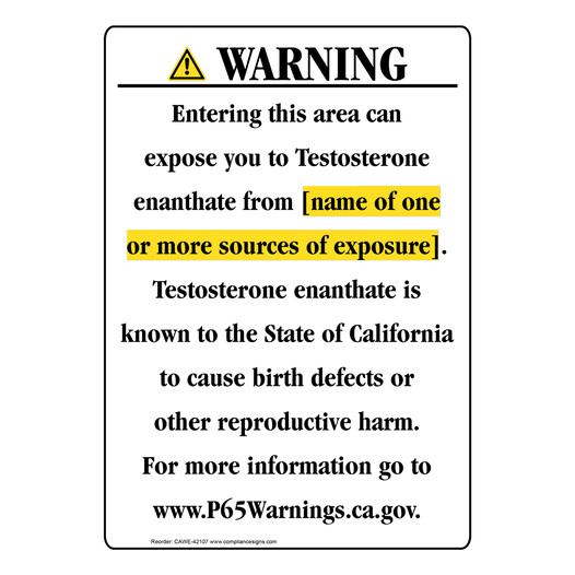 Portrait California Prop 65 Chemical Exposure Area Warning Sign CAWE-42107