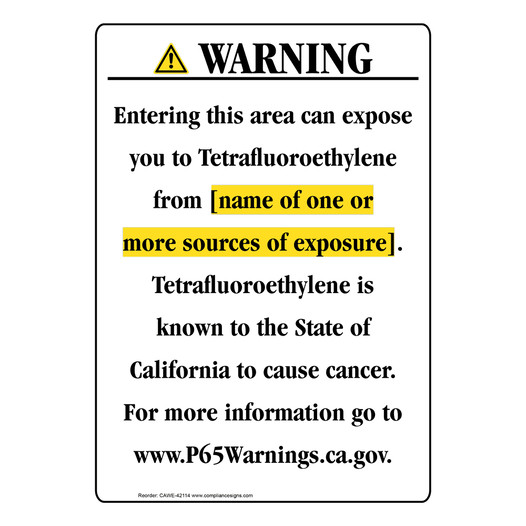 Portrait California Prop 65 Chemical Exposure Area Warning Sign CAWE-42114