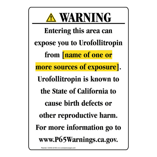 Portrait California Prop 65 Chemical Exposure Area Warning Sign CAWE-42160