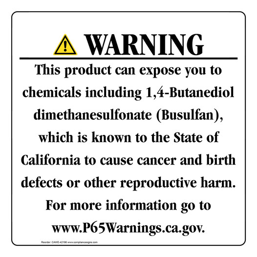 California Prop 65 Consumer Product Warning Sign CAWE-42196