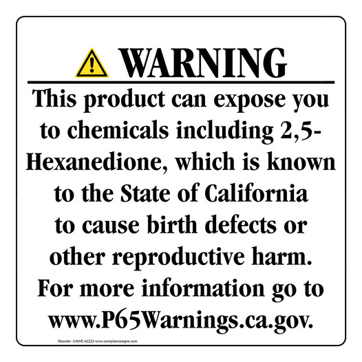California Prop 65 Consumer Product Warning Sign CAWE-42223