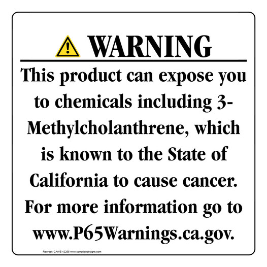 California Prop 65 Consumer Product Warning Sign CAWE-42255