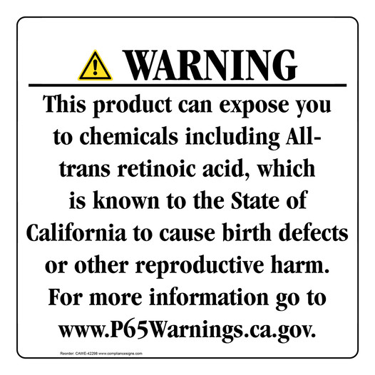 California Prop 65 Consumer Product Warning Sign CAWE-42298