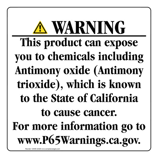 California Prop 65 Consumer Product Warning Sign CAWE-42320