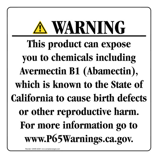 California Prop 65 Consumer Product Warning Sign CAWE-42331