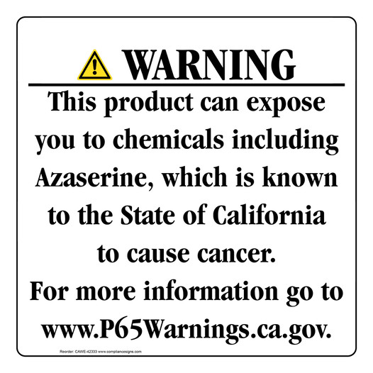 California Prop 65 Consumer Product Warning Sign CAWE-42333