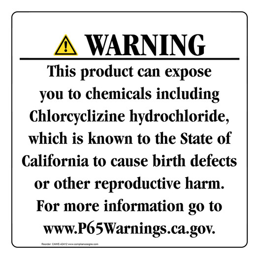 California Prop 65 Consumer Product Warning Sign CAWE-42412