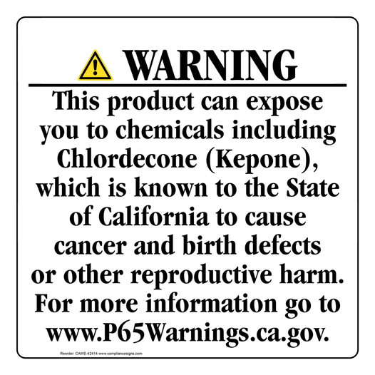 California Prop 65 Consumer Product Warning Sign CAWE-42414