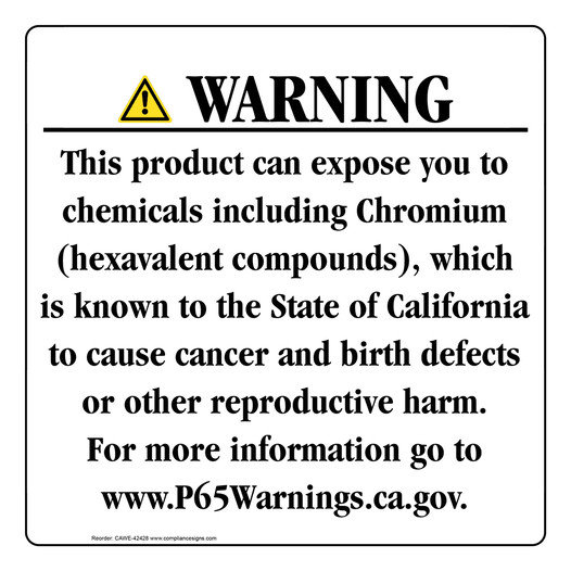 California Prop 65 Consumer Product Warning Sign CAWE-42428