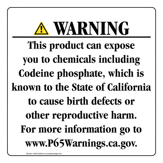 California Prop 65 Consumer Product Warning Sign CAWE-42448