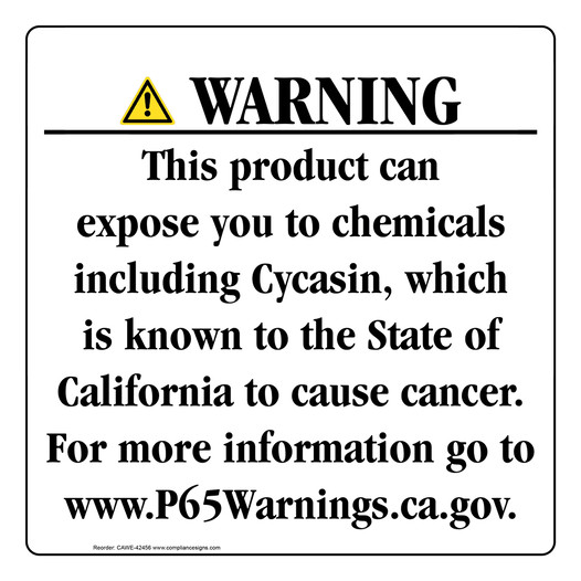 California Prop 65 Consumer Product Warning Sign CAWE-42456