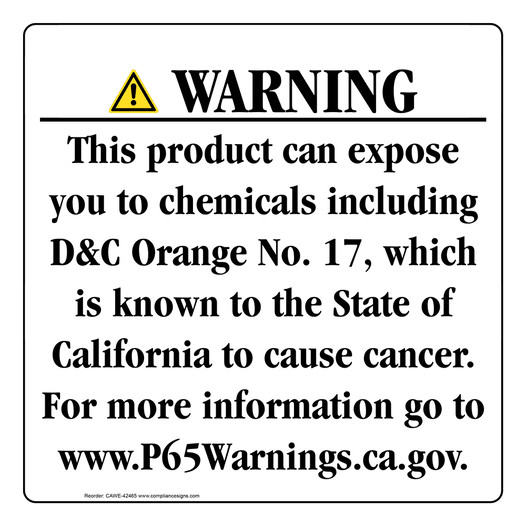 California Prop 65 Consumer Product Warning Sign CAWE-42465