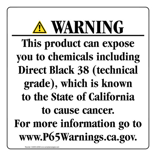 California Prop 65 Consumer Product Warning Sign CAWE-42530
