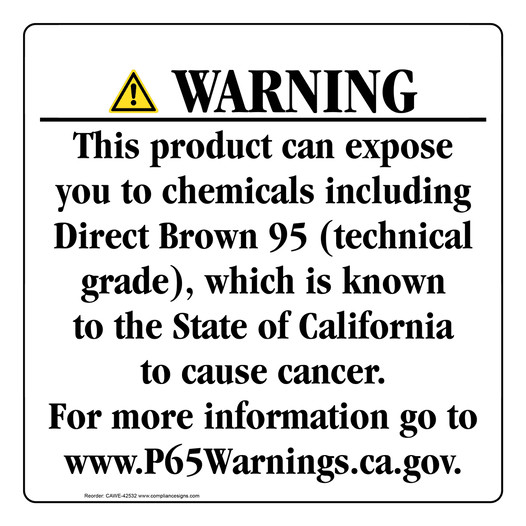 Prop 65 Consumer Product Warning Sign DirectBrown95