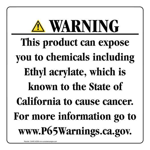 California Prop 65 Consumer Product Warning Sign CAWE-42559