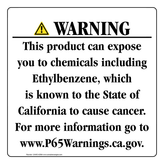 California Prop 65 Consumer Product Warning Sign CAWE-42564