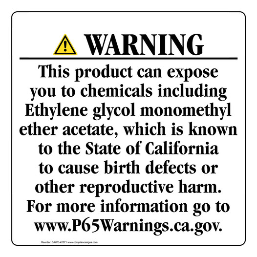 California Prop 65 Consumer Product Warning Sign CAWE-42571