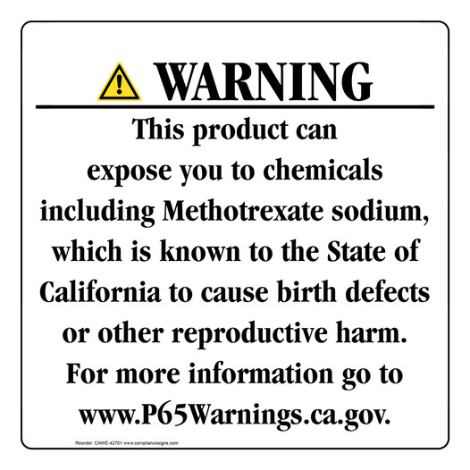 California Prop 65 Consumer Product Warning Sign CAWE-42701