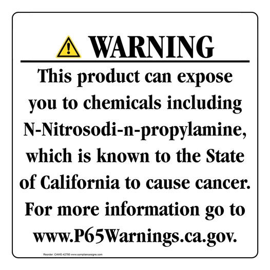 California Prop 65 Consumer Product Warning Sign CAWE-42785