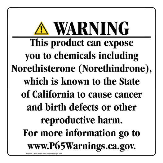 California Prop 65 Consumer Product Warning Sign CAWE-42808