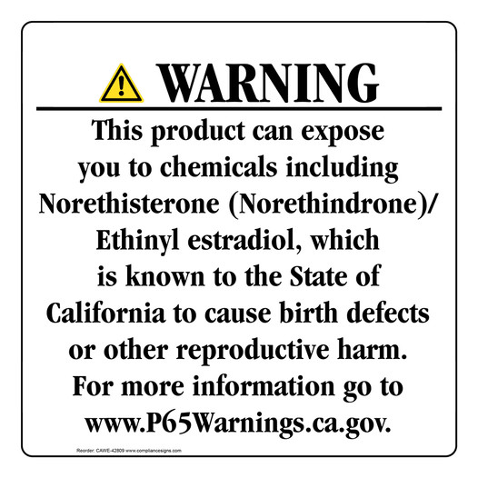 California Prop 65 Consumer Product Warning Sign CAWE-42809