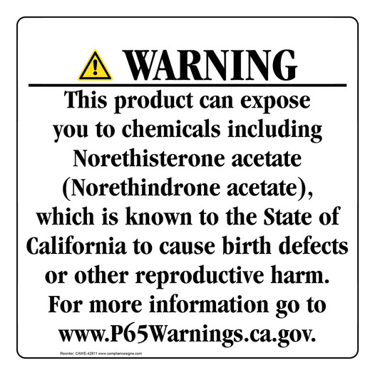 California Prop 65 Consumer Product Warning Sign CAWE-42811