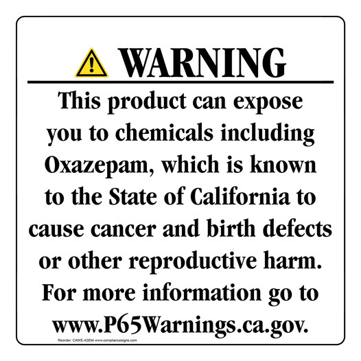 California Prop 65 Consumer Product Warning Sign CAWE-42834