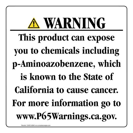 California Prop 65 Consumer Product Warning Sign CAWE-42845