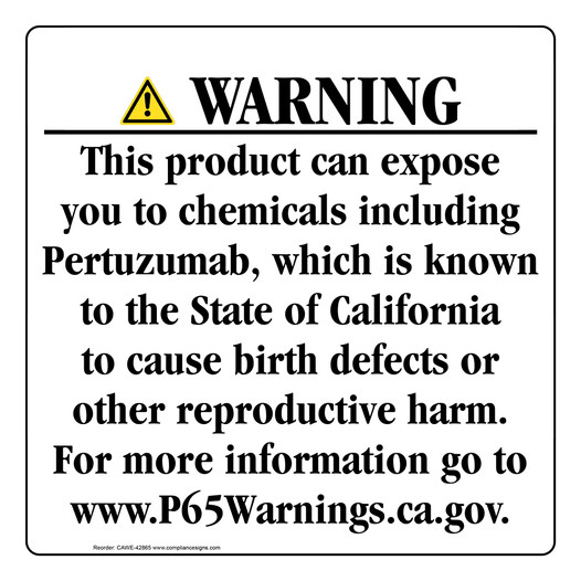 California Prop 65 Consumer Product Warning Sign CAWE-42865