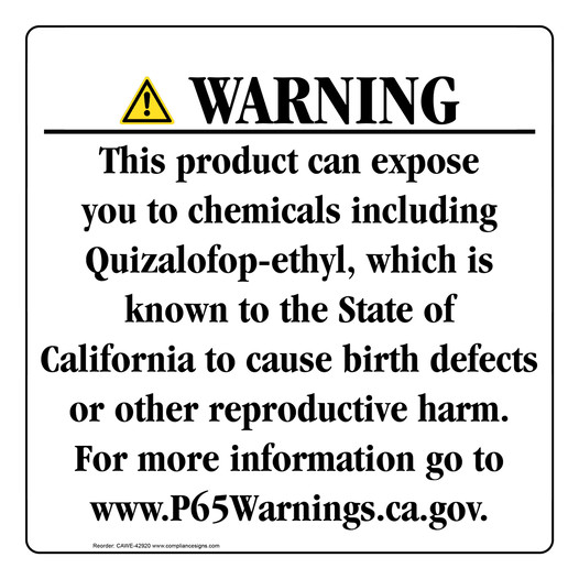 California Prop 65 Consumer Product Warning Sign CAWE-42920