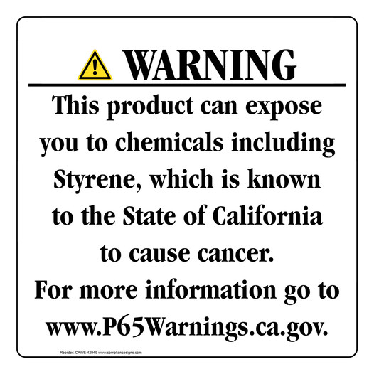 California Prop 65 Consumer Product Warning Sign CAWE-42949