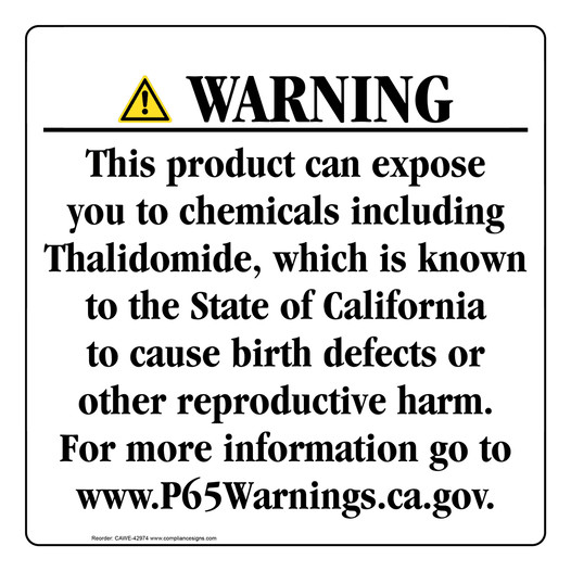 California Prop 65 Consumer Product Warning Sign CAWE-42974