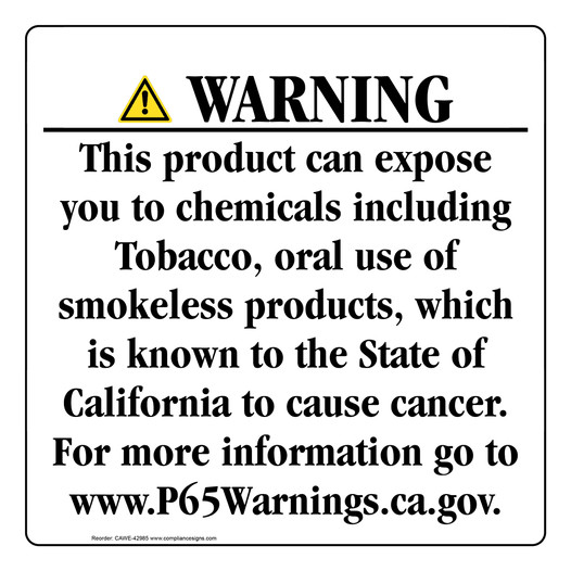 California Prop 65 Consumer Product Warning Sign CAWE-42985