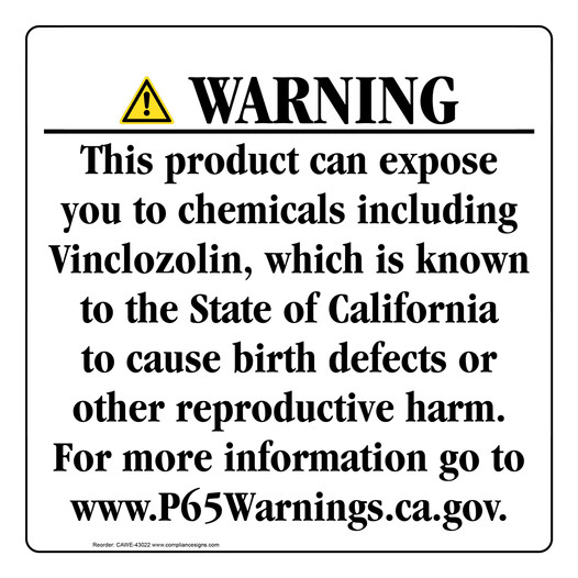 California Prop 65 Consumer Product Warning Sign CAWE-43022