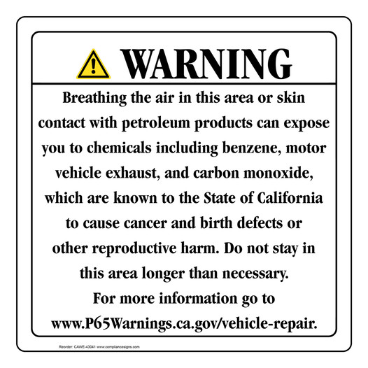 California Prop 65 Vehicle Warning Sign CAWE-43041