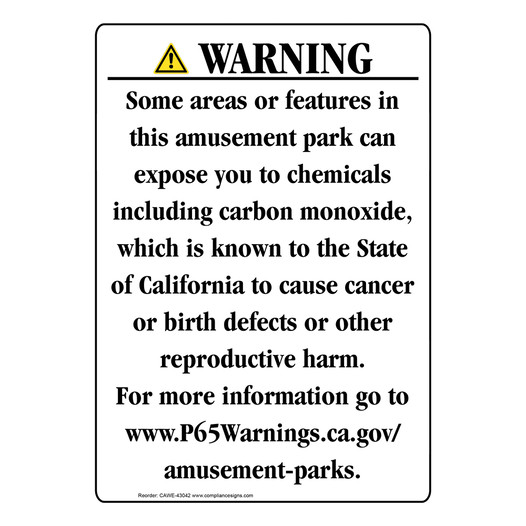 Portrait California Prop 65 Recreation Warning Sign CAWE-43042