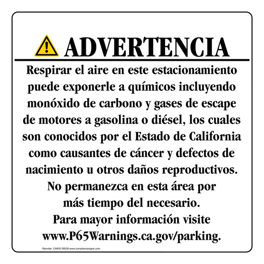 California Prop 65 Parking Warning Sign CAWS-39538