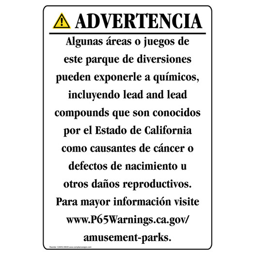 Portrait California Prop 65 Recreation Warning Sign CAWS-39539