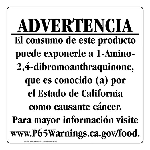 Spanish California Prop 65 Food Warning Sign CAWS-40486