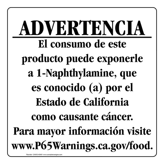 Spanish California Prop 65 Food Warning Sign CAWS-40491