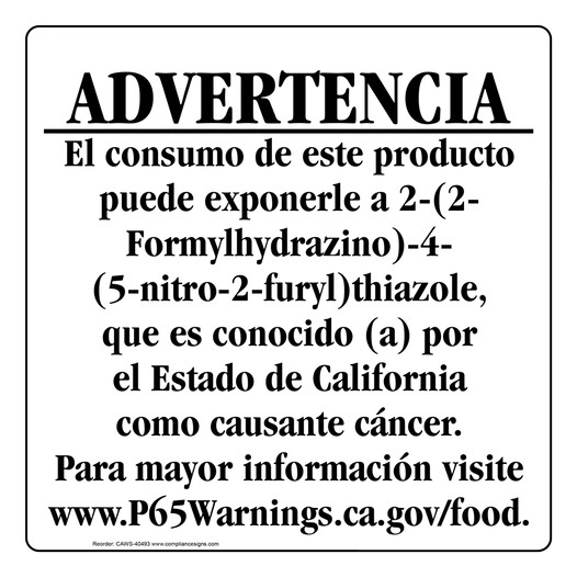 Spanish California Prop 65 Food Warning Sign CAWS-40493